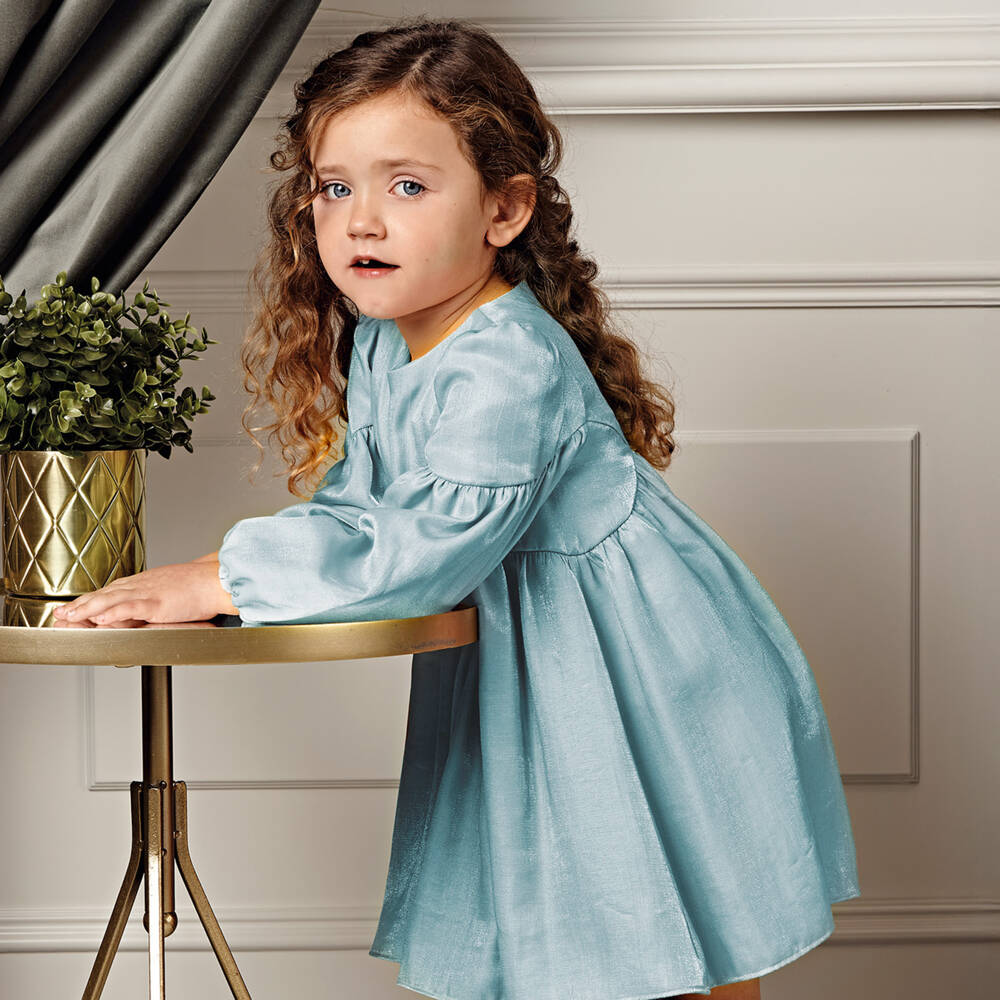 Abel & Lula-Girls Aqua Blue Satin Gloss Dress | Childrensalon Outlet