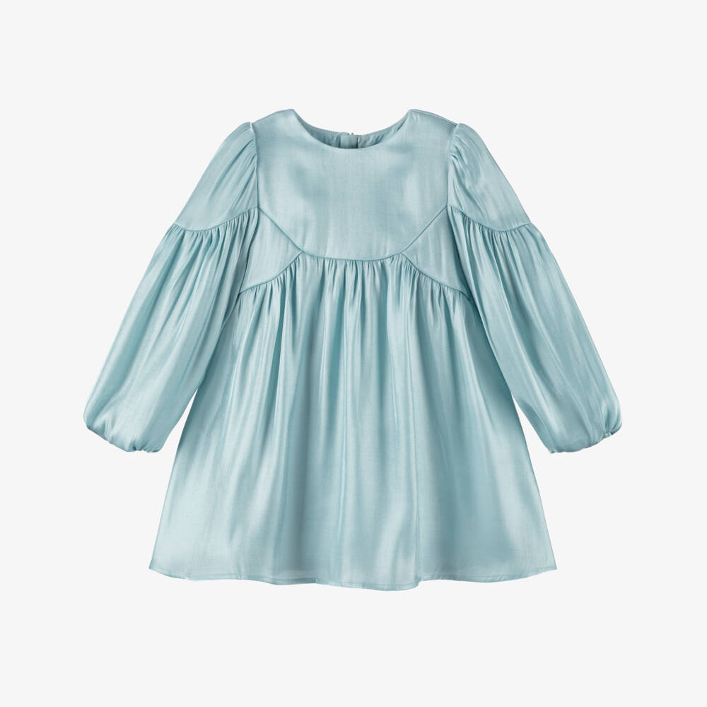 Abel & Lula-Girls Aqua Blue Satin Gloss Dress | Childrensalon Outlet