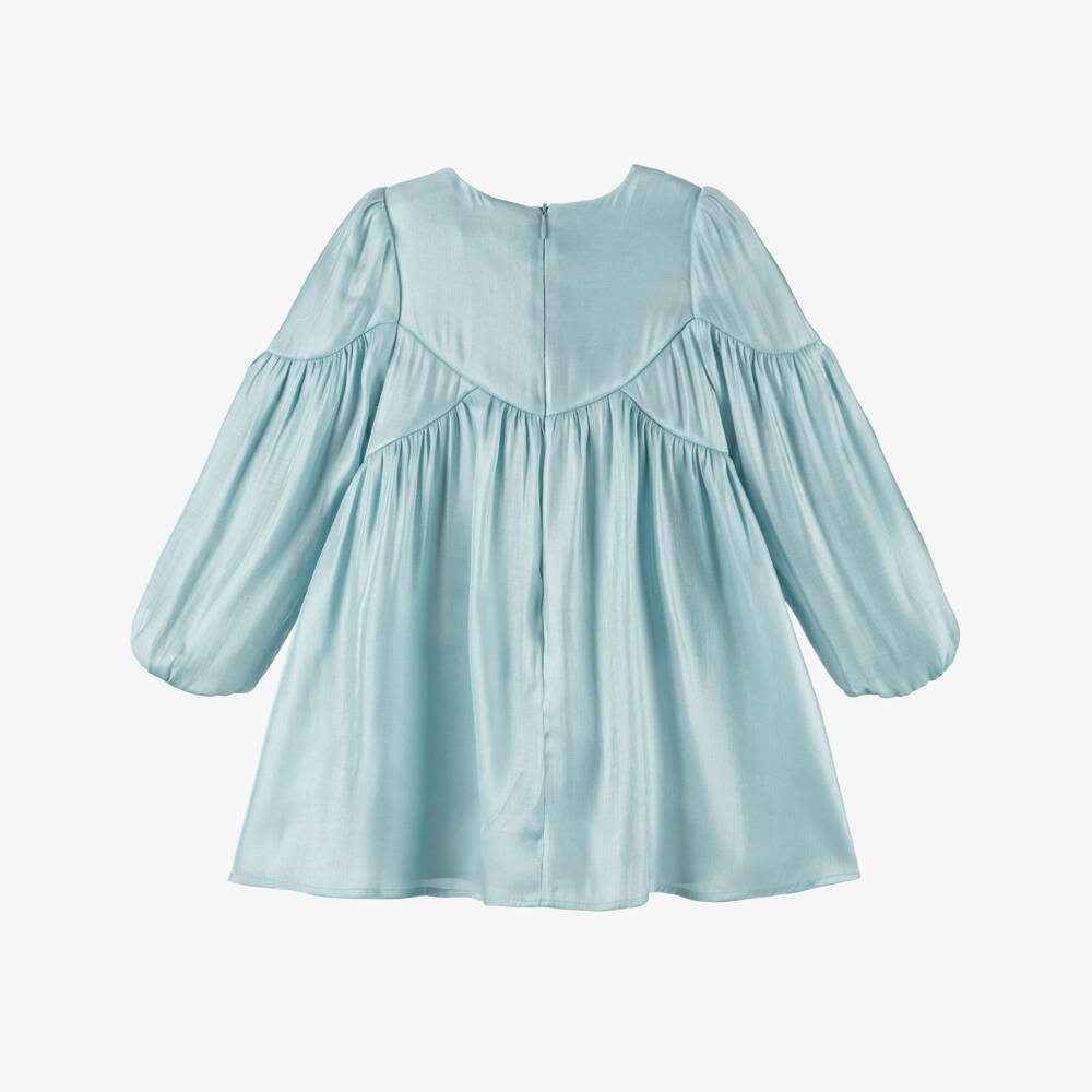 Abel & Lula-Girls Aqua Blue Satin Gloss Dress | Childrensalon Outlet