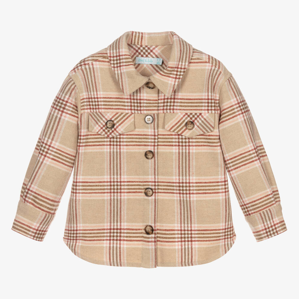 Abel & Lula - Girls Beige Check Shacket | Childrensalon