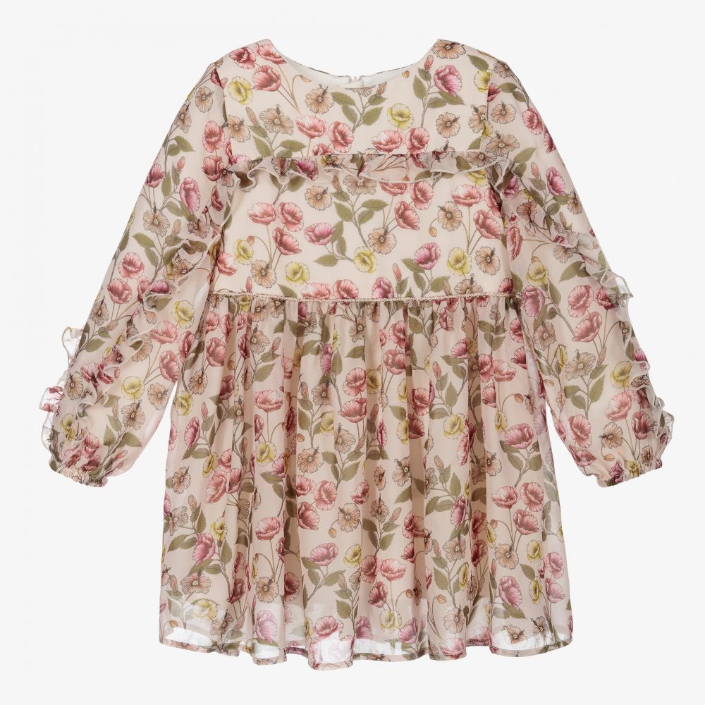 Abel & Lula - Girls Beige Floral Dress | Childrensalon