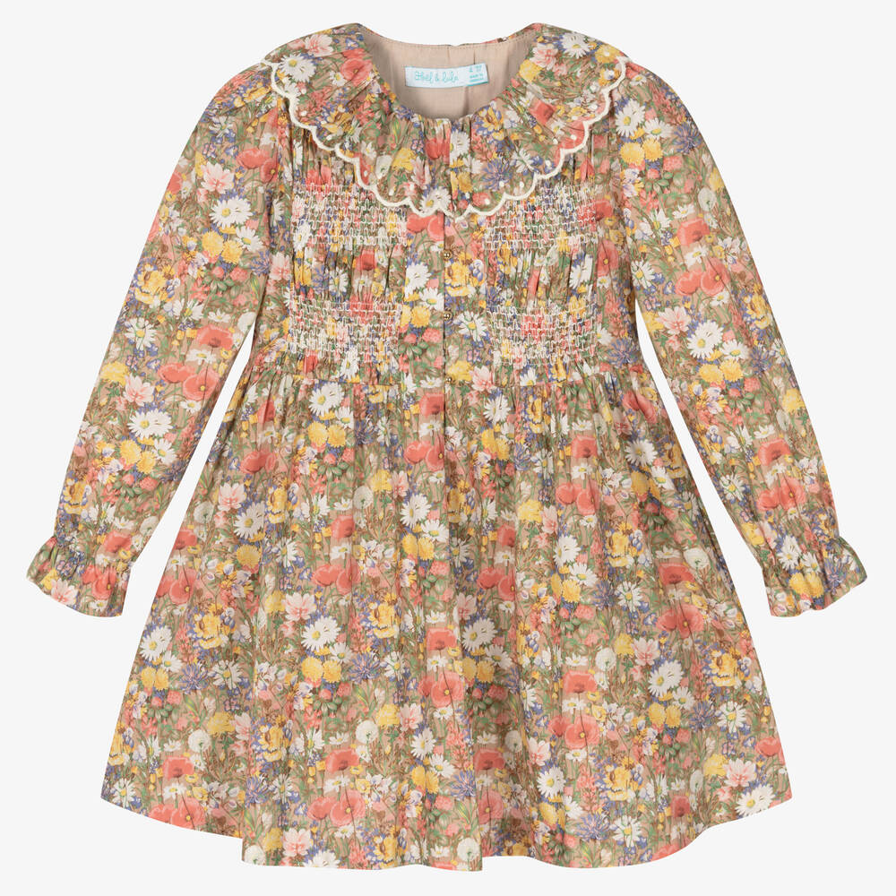 Abel & Lula - Girls Beige Floral Dress | Childrensalon