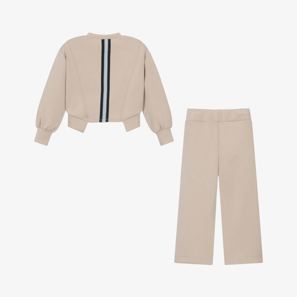 Abel & Lula-Girls Beige Jersey Wide-Leg Trouser Set | Childrensalon Outlet
