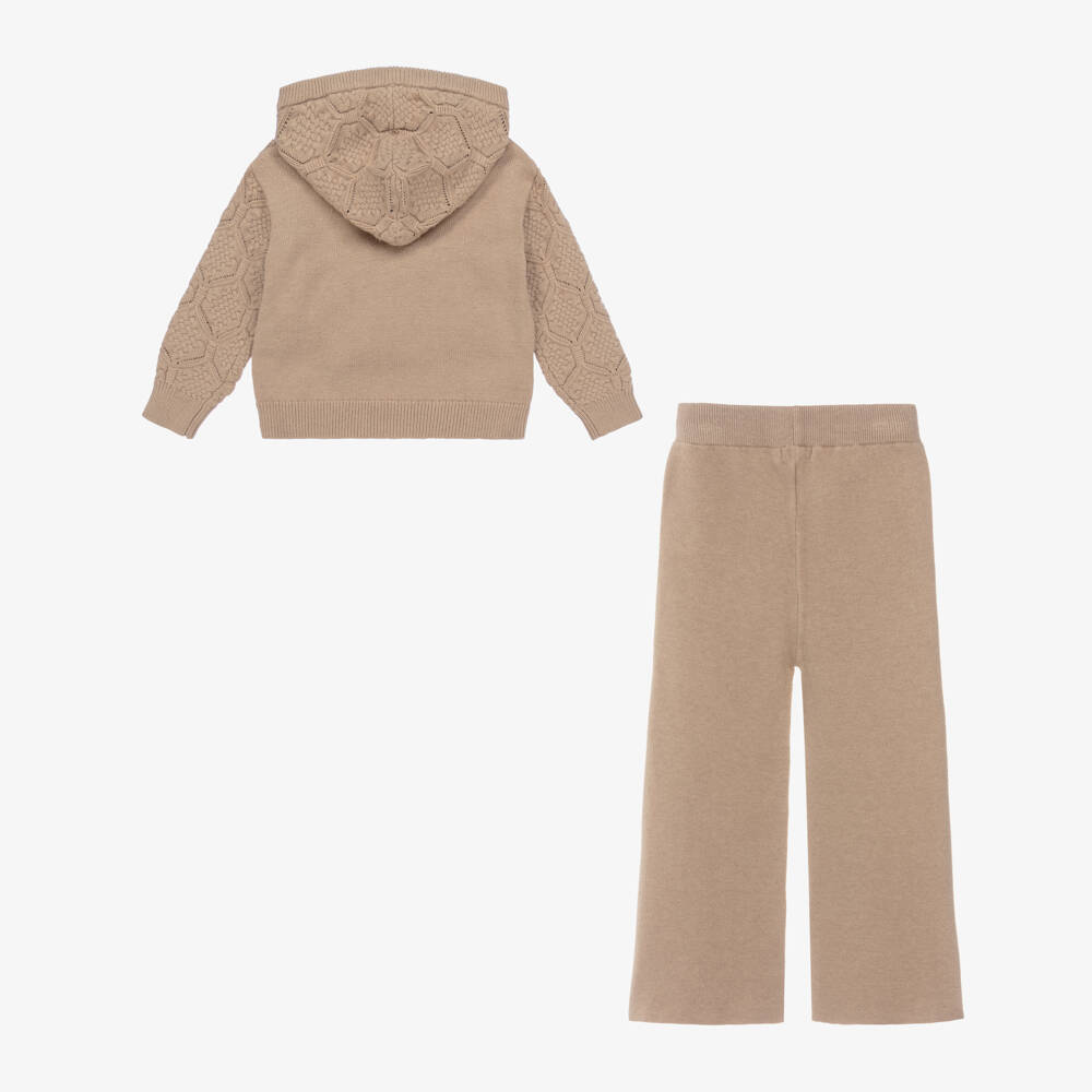 Abel & Lula-Girls Beige Knit Trouser Outfit | Childrensalon Outlet