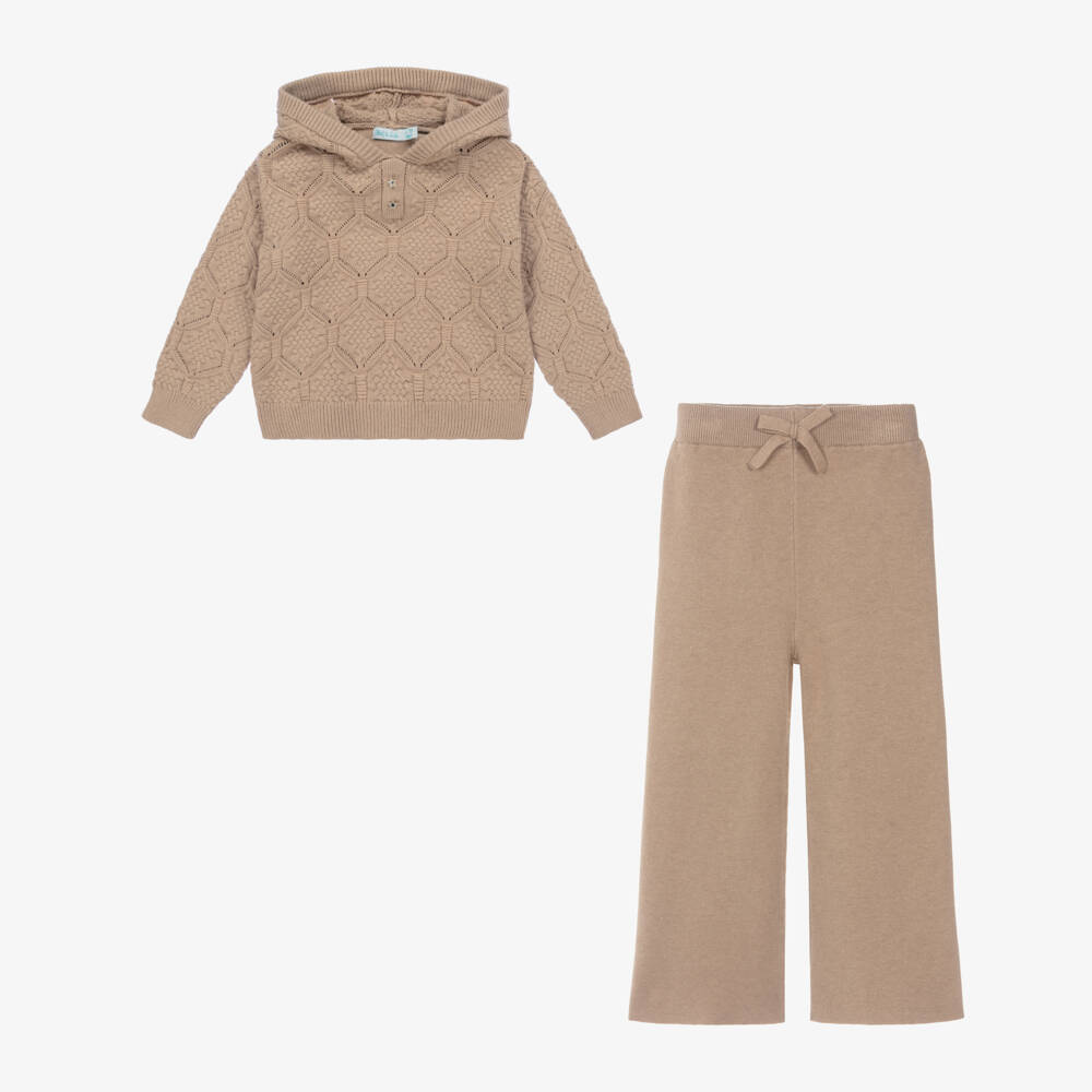Abel & Lula-Girls Beige Knit Trouser Outfit | Childrensalon Outlet