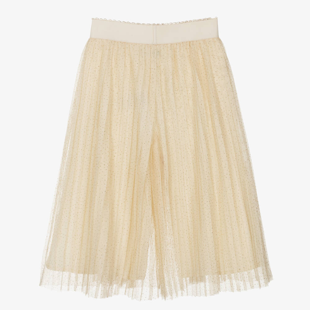 Abel & Lula-Girls Beige Pleated Tulle Culottes | Childrensalon Outlet