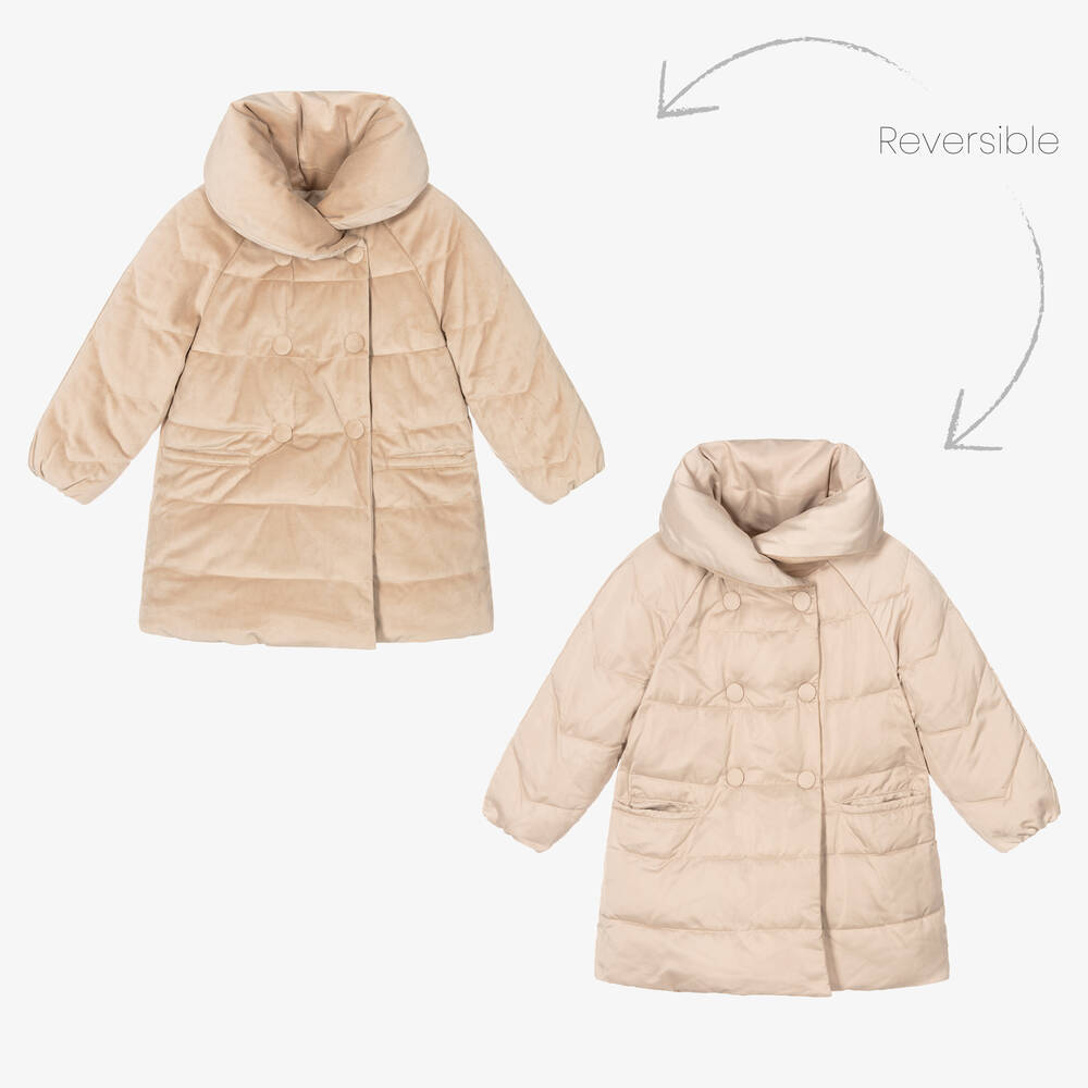 Abel & Lula - Girls Beige Reversible Coat | Childrensalon