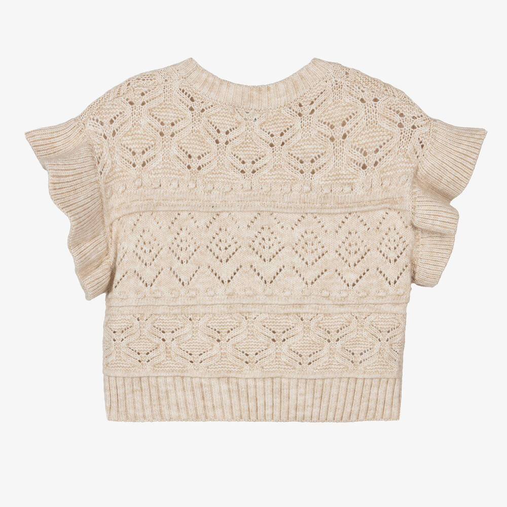 Abel & Lula-بلوفر بأكمام مشكشكة مزيج صوف محبوك لون بيج | Childrensalon Outlet