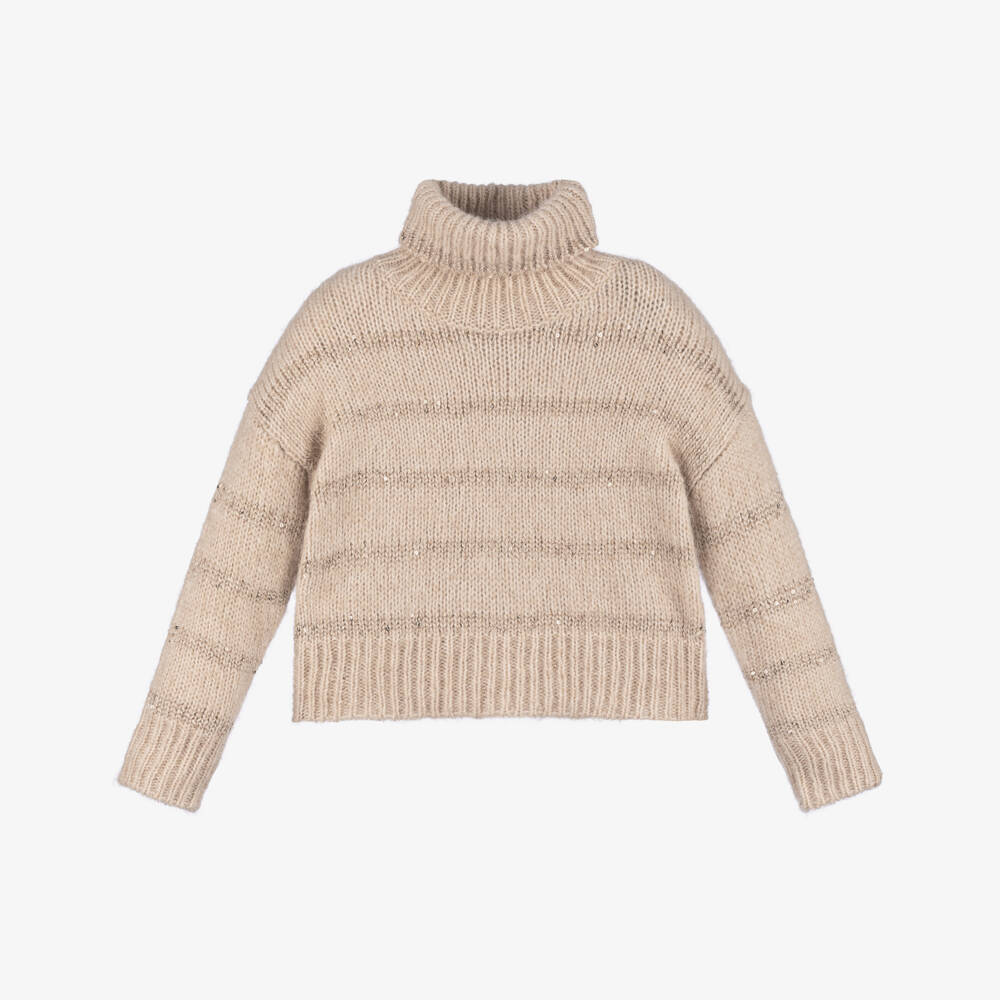 Abel & Lula-Girls Beige Sequin Jumper | Childrensalon Outlet