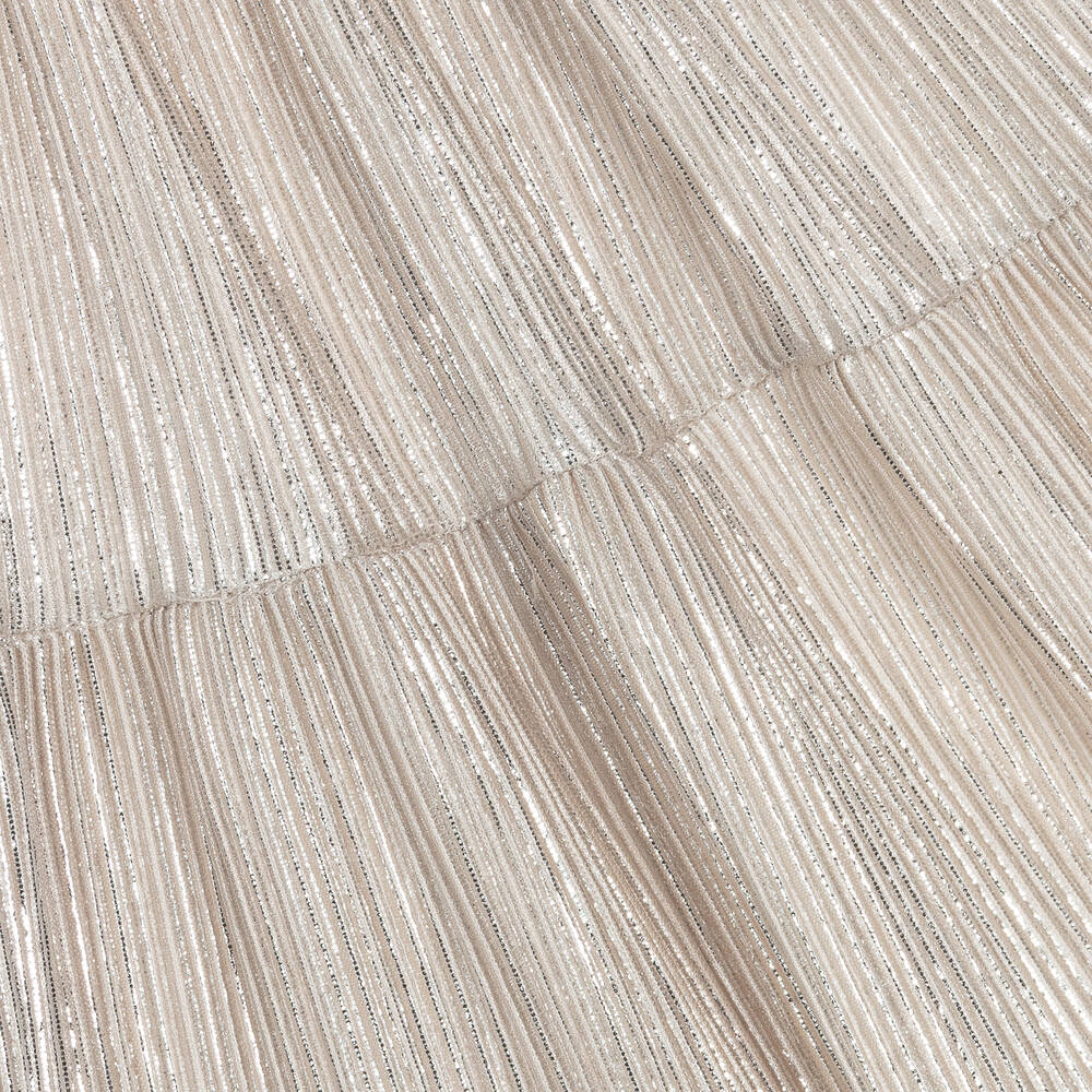 Abel & Lula-Girls Beige & Silver Plissé Dress | Childrensalon Outlet