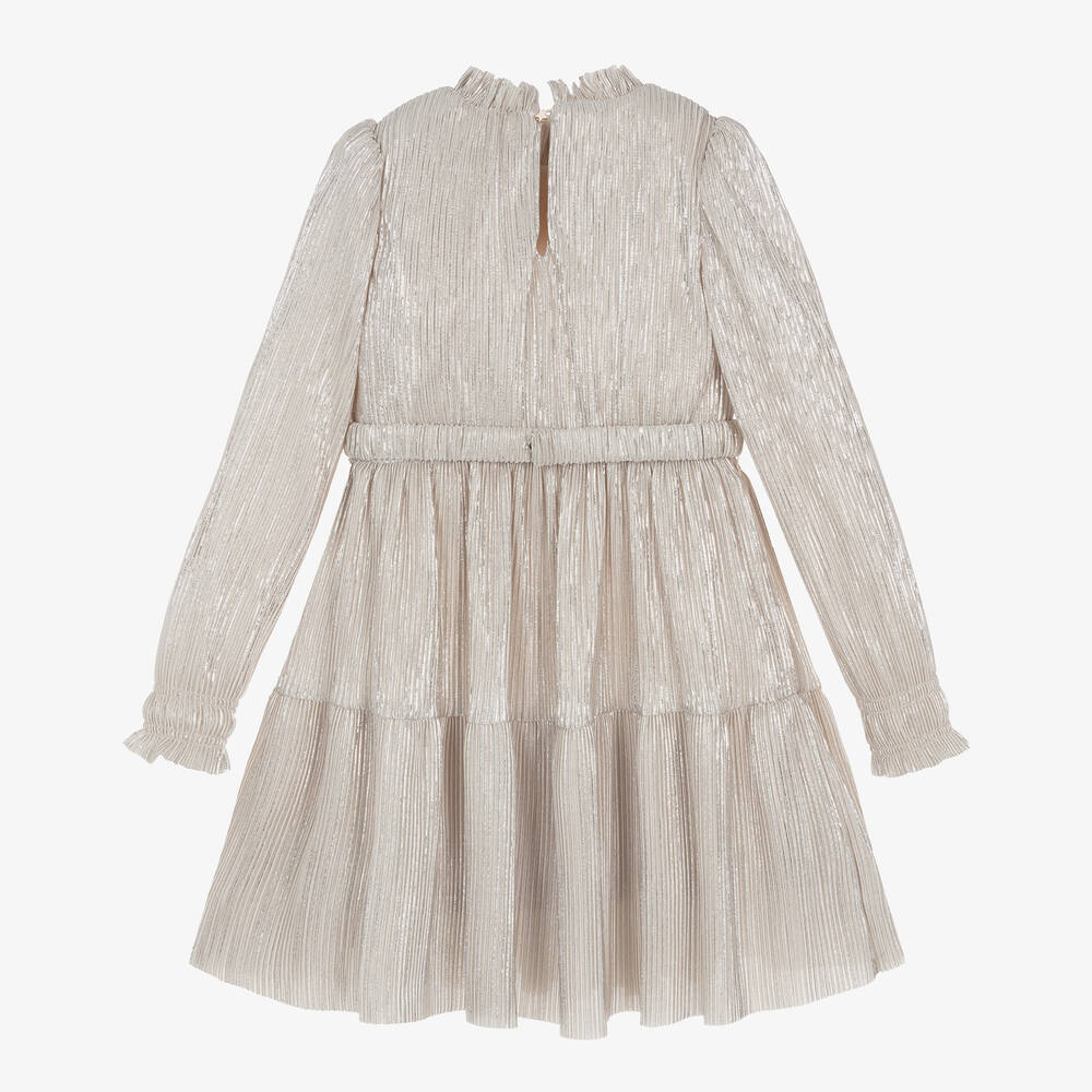 Abel & Lula-Girls Beige & Silver Plissé Dress | Childrensalon Outlet