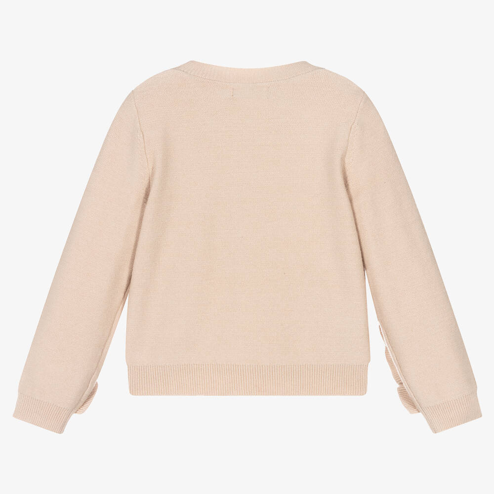 Abel & Lula-Girls Beige Viscose Ruffle Detail Sweater | Childrensalon Outlet