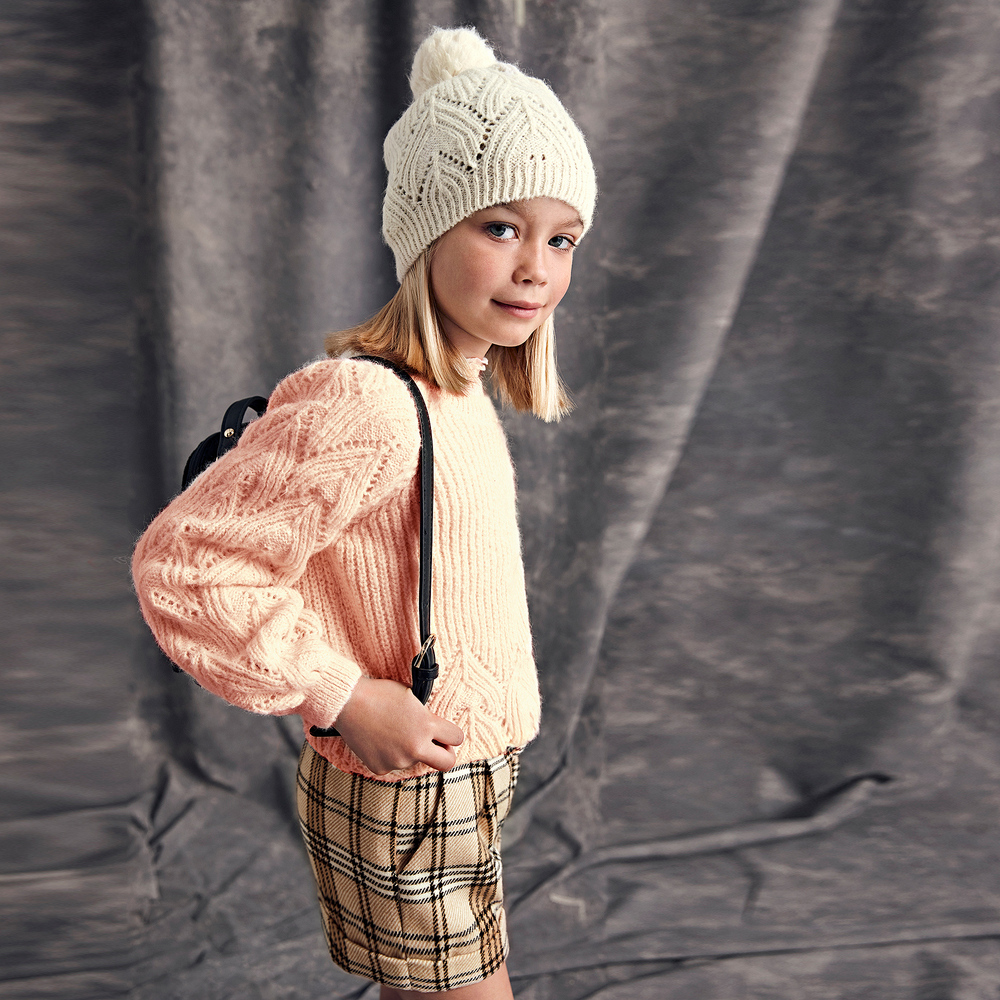 Abel Lula Short carreaux beige en laine Fille
