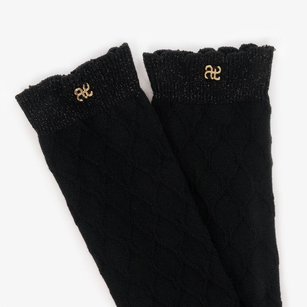 Abel & Lula-Girls Black Cotton Knee-High Stockings | Childrensalon Outlet