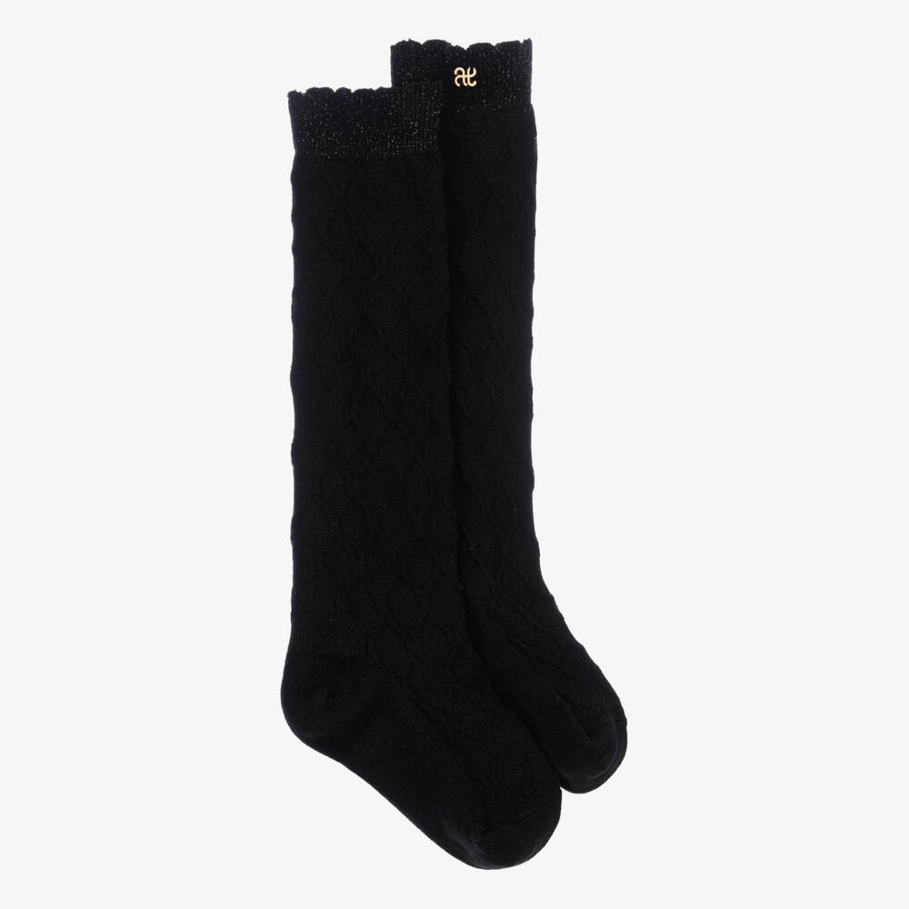 Abel & Lula-Girls Black Cotton Knee-High Stockings | Childrensalon Outlet