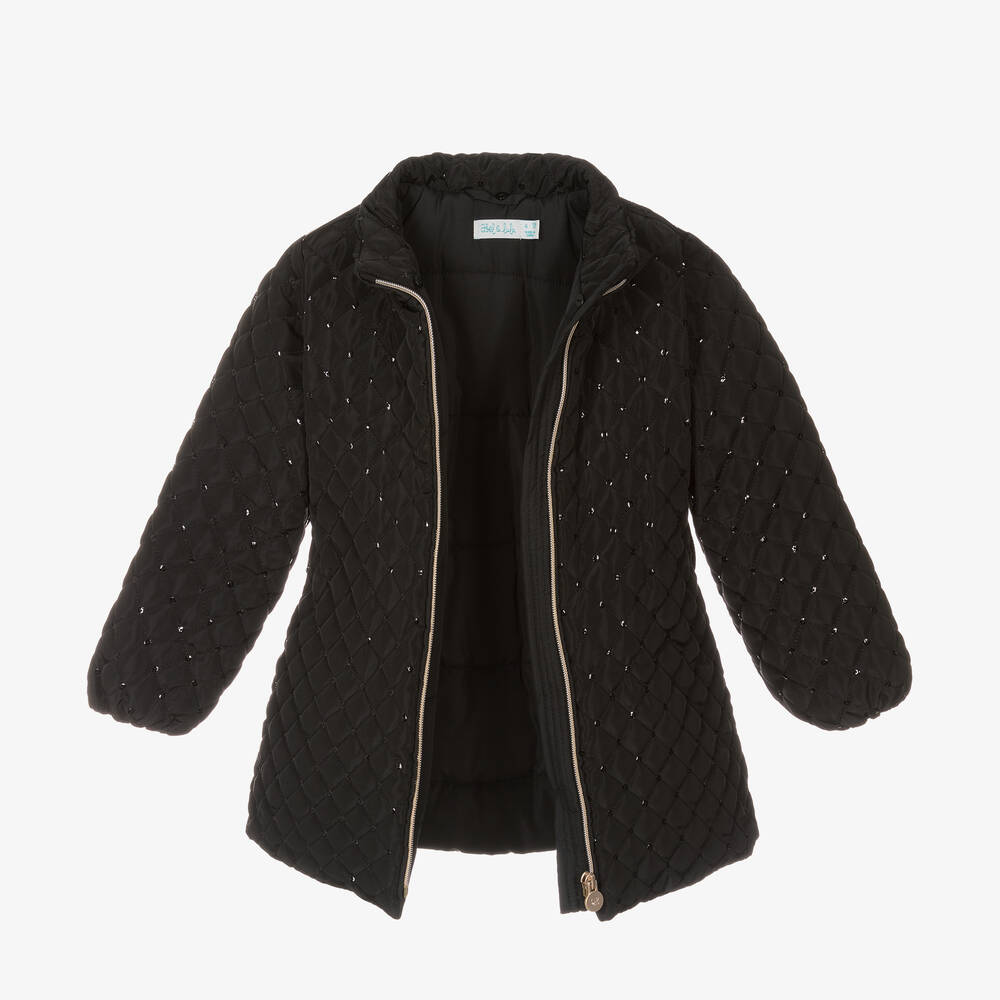 Abel & Lula-Girls Black Diamond-Quilted Sequin Coat | Childrensalon Outlet