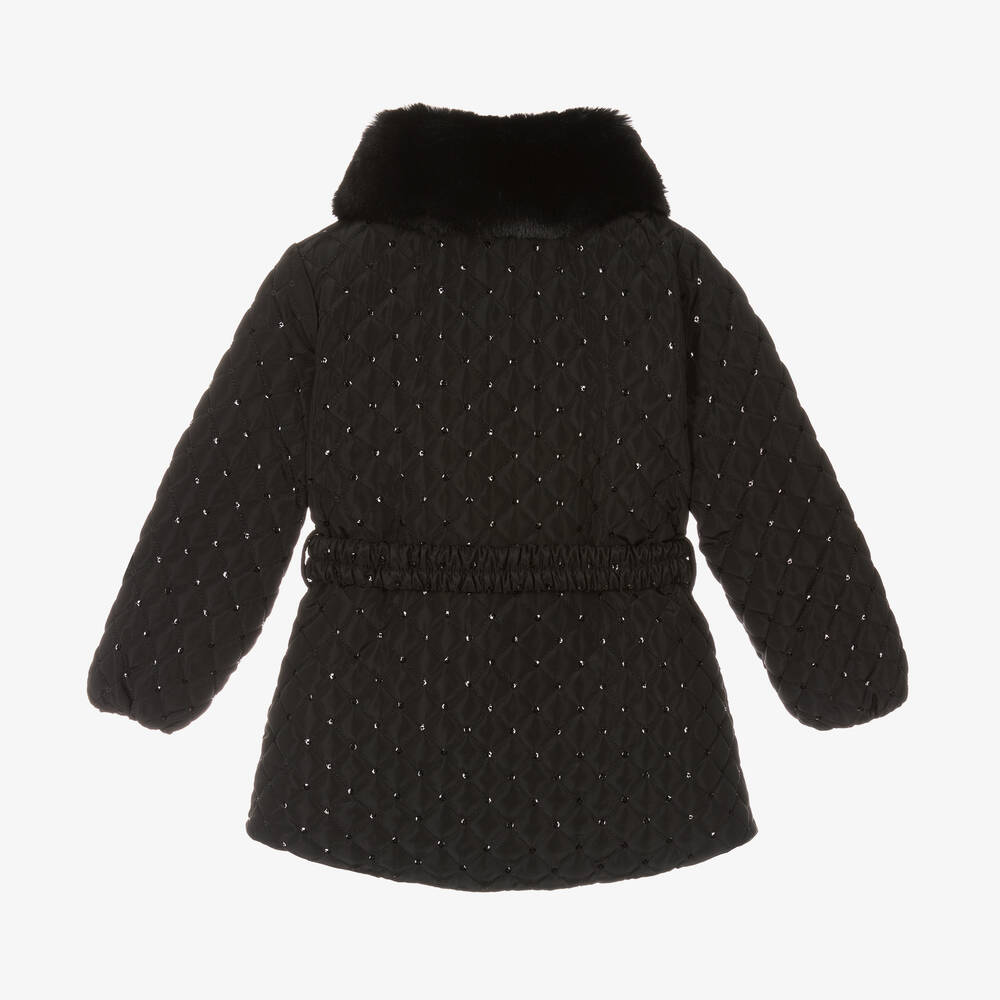 Abel & Lula-Girls Black Diamond-Quilted Sequin Coat | Childrensalon Outlet
