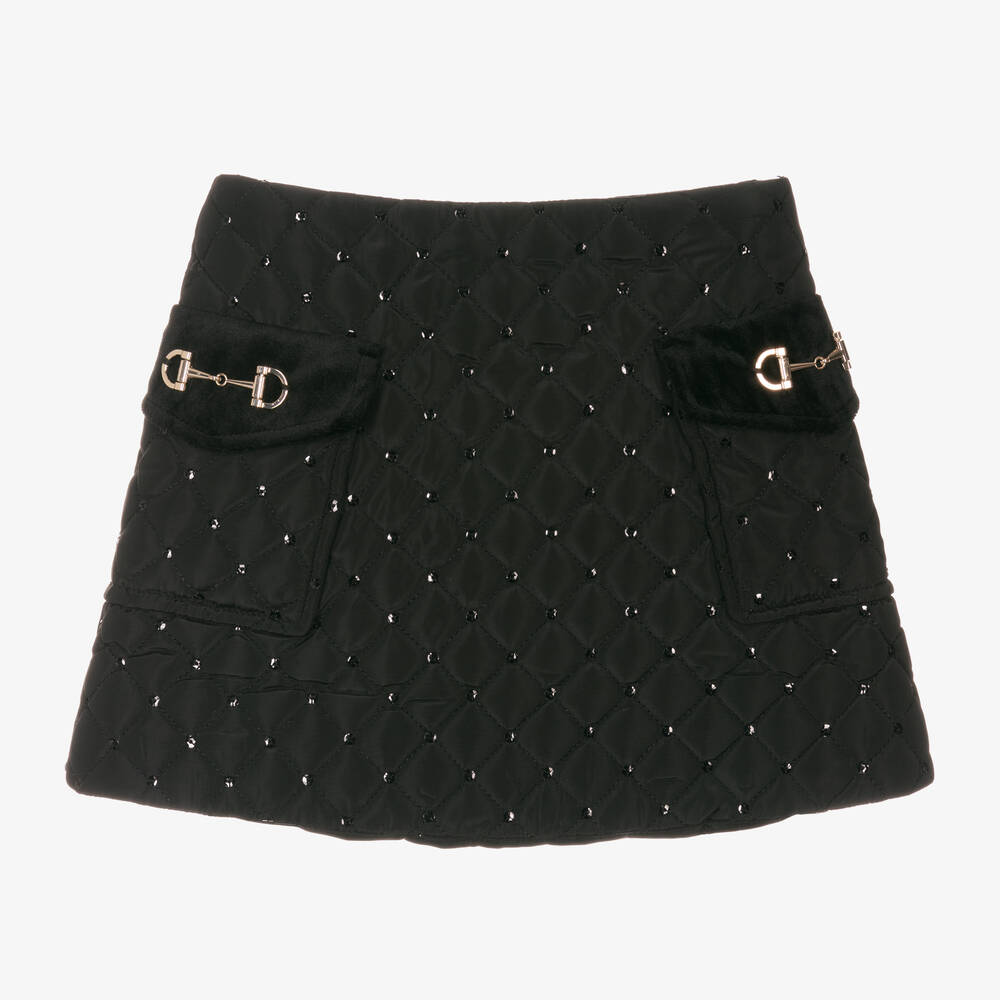 Abel & Lula - Girls Black Diamond-Quilted Sequin Skirt | Childrensalon