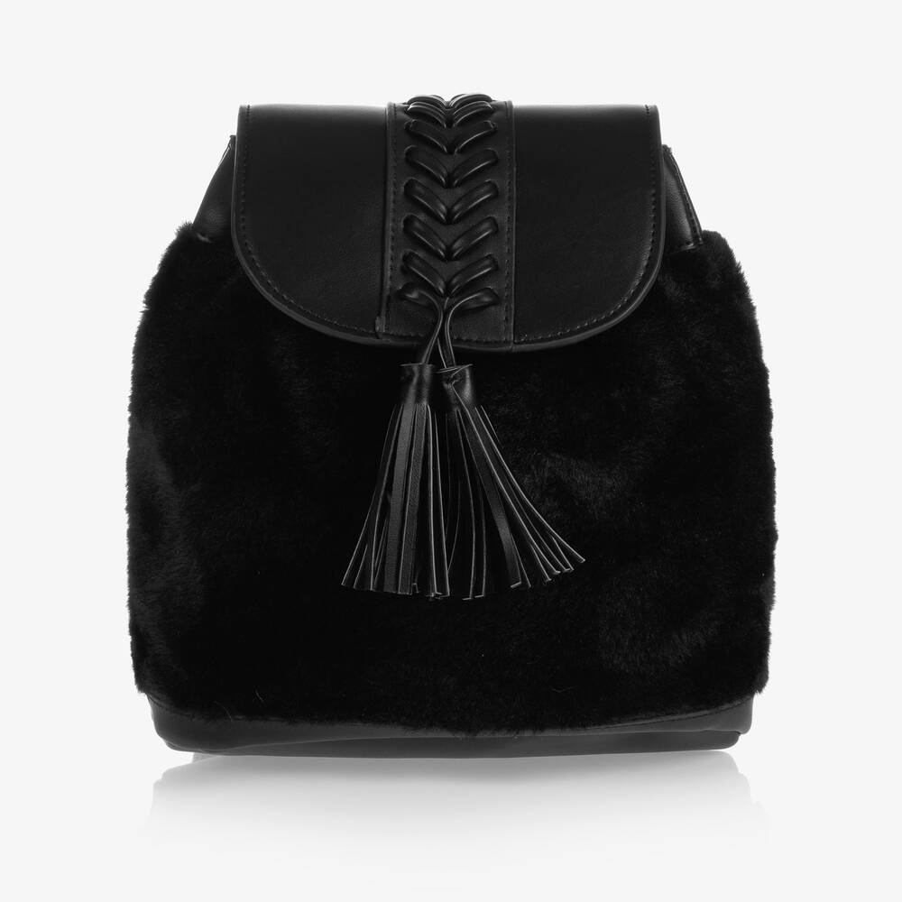 Abel & Lula - Girls Black Faux Fur Backpack (24cm)  | Childrensalon