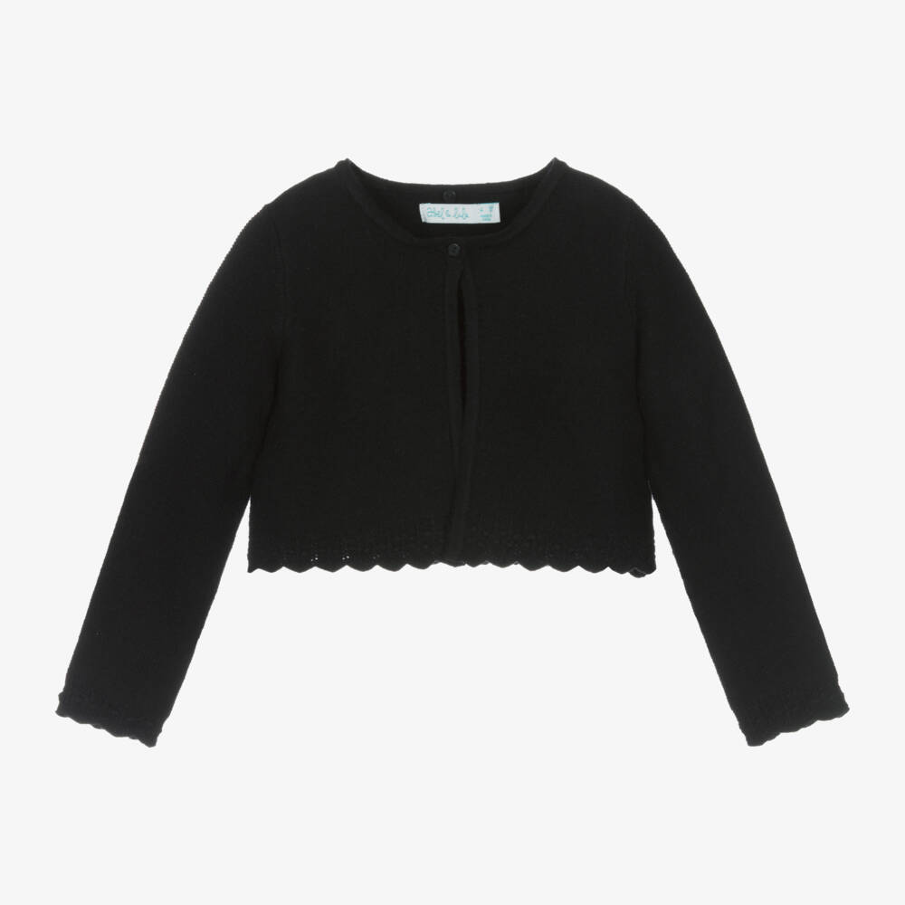 Abel & Lula-Girls Black Faux Fur Collar Cardigan | Childrensalon Outlet