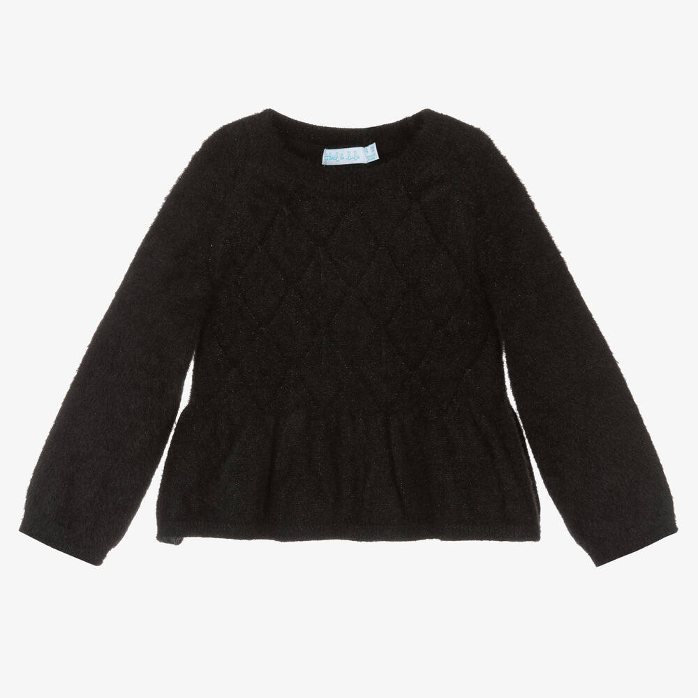 Abel & Lula - Girls Black Fluffy Sweater | Childrensalon