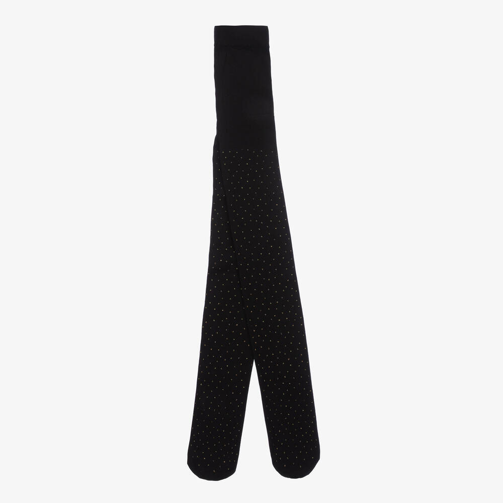 Abel & Lula-Girls Black & Gold Polka Dot Tights | Childrensalon Outlet
