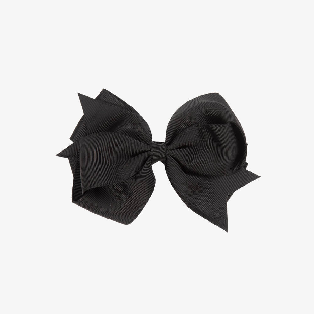 Abel & Lula-Girls Black Grosgrain Ribbon Bow Hair Clip (12cm) | Childrensalon Outlet