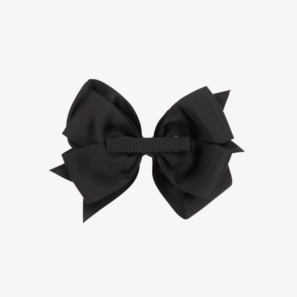 Abel & Lula-Girls Black Grosgrain Ribbon Bow Hair Clip (12cm) | Childrensalon Outlet