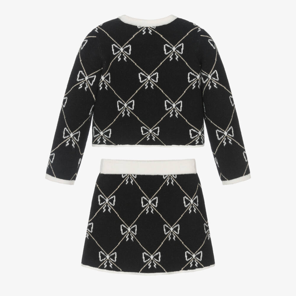 Abel & Lula-طقم تنورة محبوكة سوداء للبنات مع فيونكة | Childrensalon Outlet