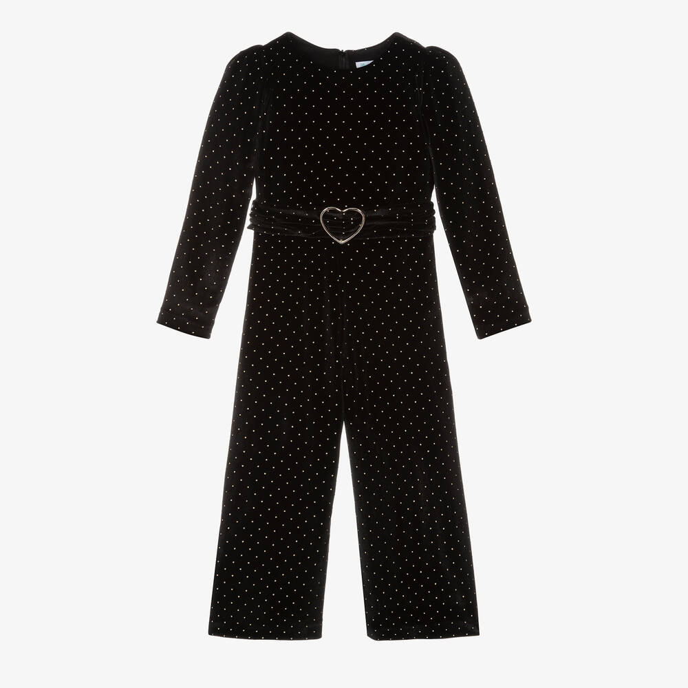 Abel & Lula - Girls Black Studded Velvet Jumpsuit | Childrensalon