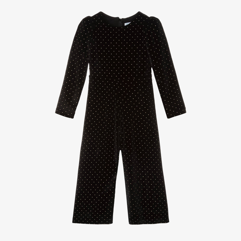 Abel & Lula-Girls Black Studded Velvet Jumpsuit | Childrensalon Outlet