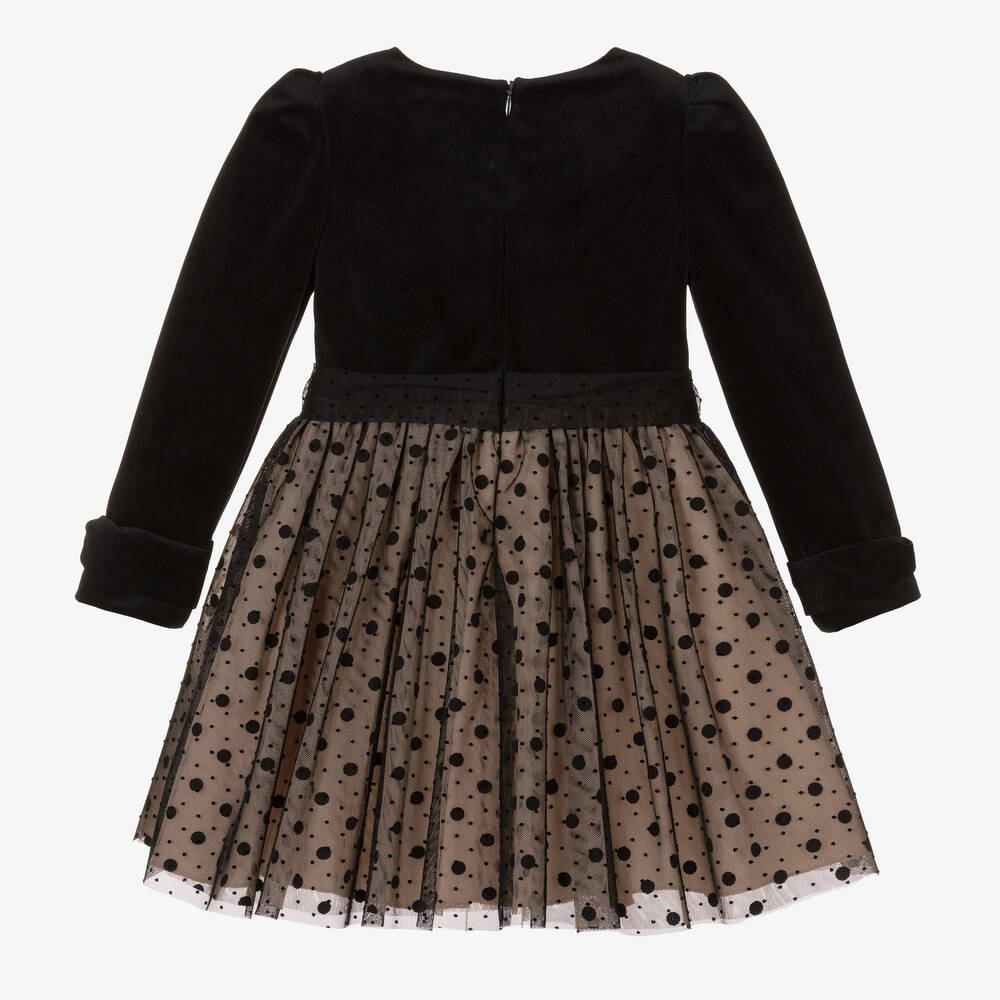 Abel & Lula-Girls Black Velvet & Flocked Tulle Dress | Childrensalon Outlet
