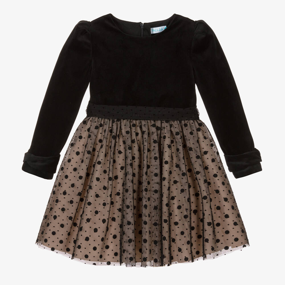 Abel & Lula - Girls Black Velvet & Flocked Tulle Dress | Childrensalon ...