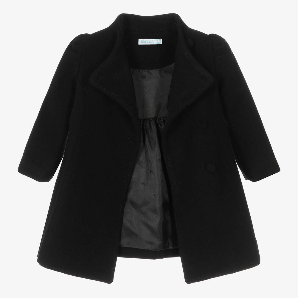 Girls black belted 2024 coat