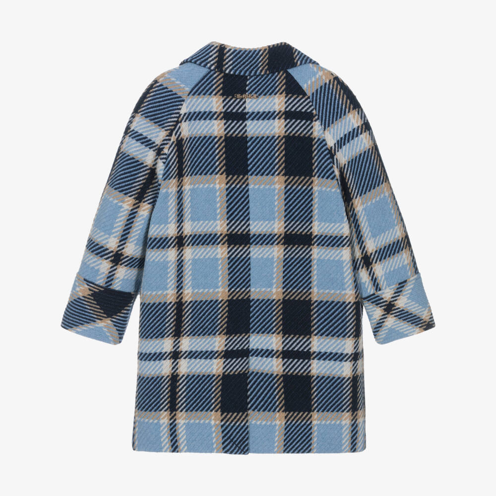 Abel & Lula-Girls Blue & Beige Check Doubled Breasted Coat | Childrensalon Outlet