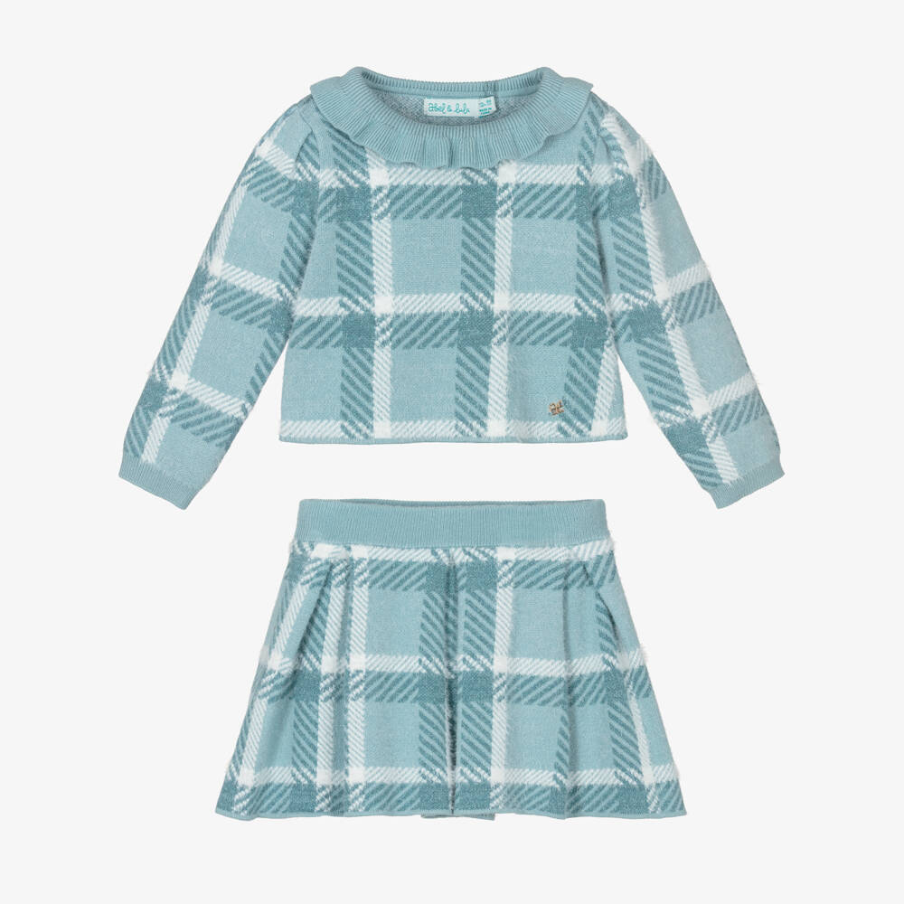 Abel & Lula-Girls Blue Check Knit Skirt Set | Childrensalon Outlet