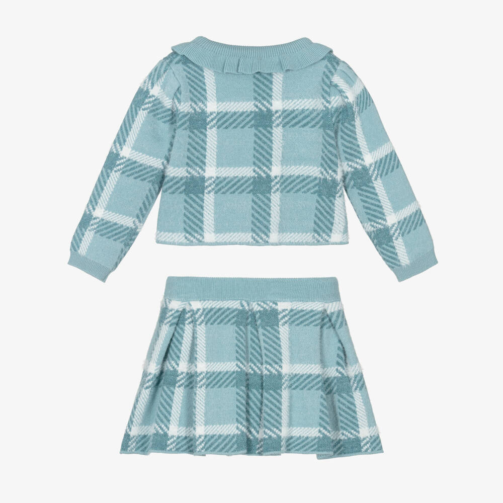 Abel & Lula-Girls Blue Check Knit Skirt Set | Childrensalon Outlet