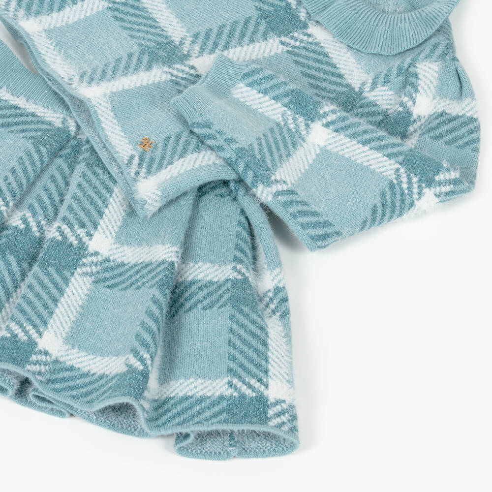 Abel & Lula-Girls Blue Check Knit Skirt Set | Childrensalon Outlet