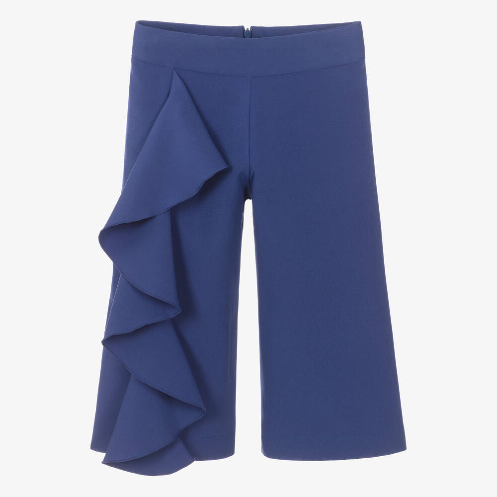 Abel & Lula - Girls Blue Crêpe Ruffle Trousers | Childrensalon