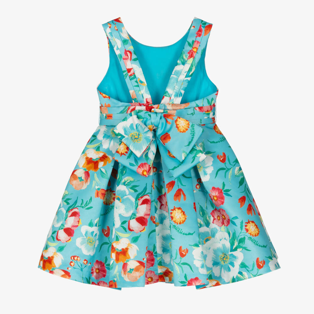 Abel & Lula-Girls Blue Floral Satin Dress | Childrensalon Outlet