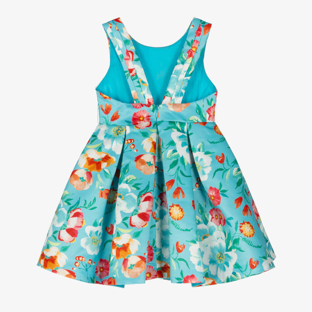 Abel & Lula-Girls Blue Floral Satin Dress | Childrensalon Outlet