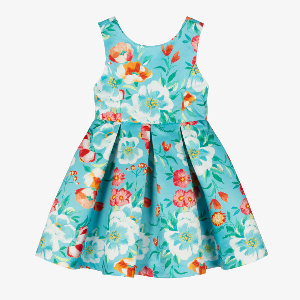 Abel & Lula-Girls Blue Floral Satin Dress | Childrensalon Outlet