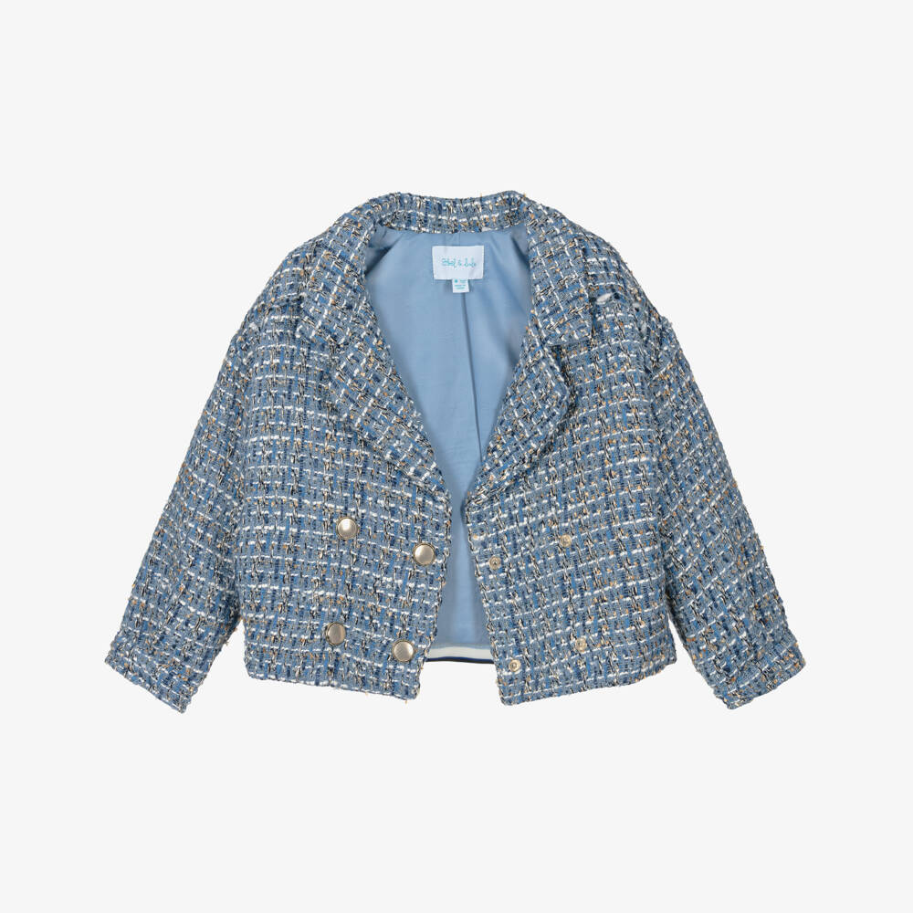 Abel & Lula-Girls Blue & Gold Tweed Jacket | Childrensalon Outlet