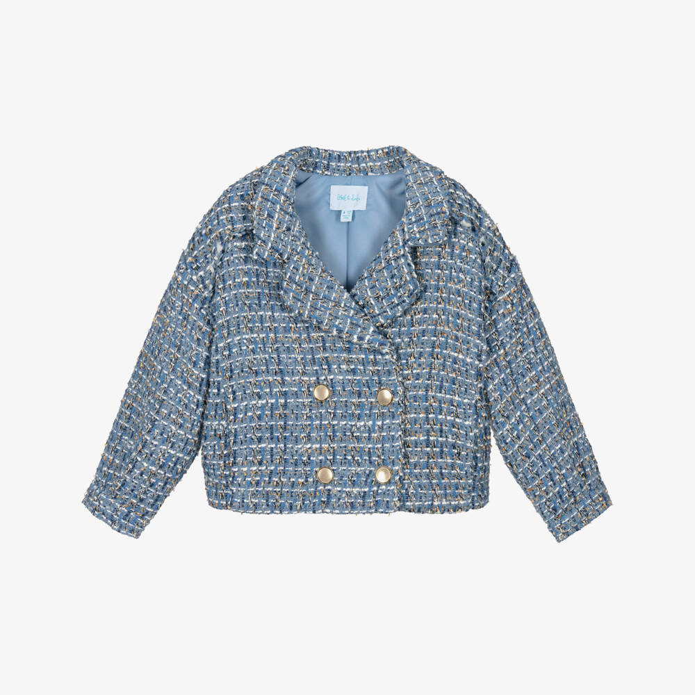Abel & Lula-Girls Blue & Gold Tweed Jacket | Childrensalon Outlet