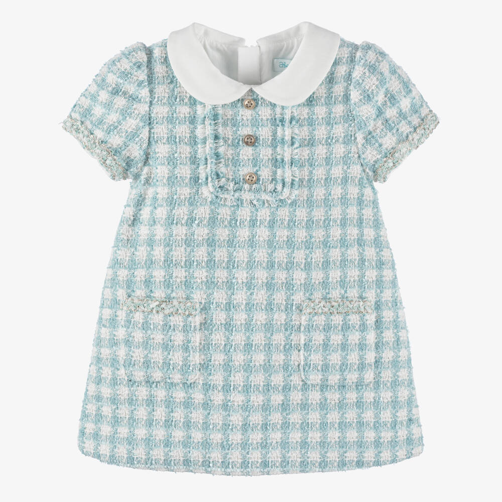 Abel & Lula-Girls Blue Houndstooth Tweed Dress | Childrensalon Outlet
