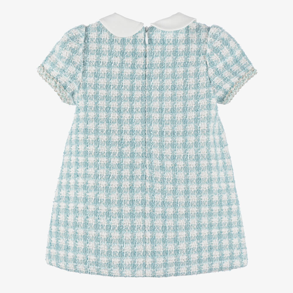 Abel & Lula-Girls Blue Houndstooth Tweed Dress | Childrensalon Outlet