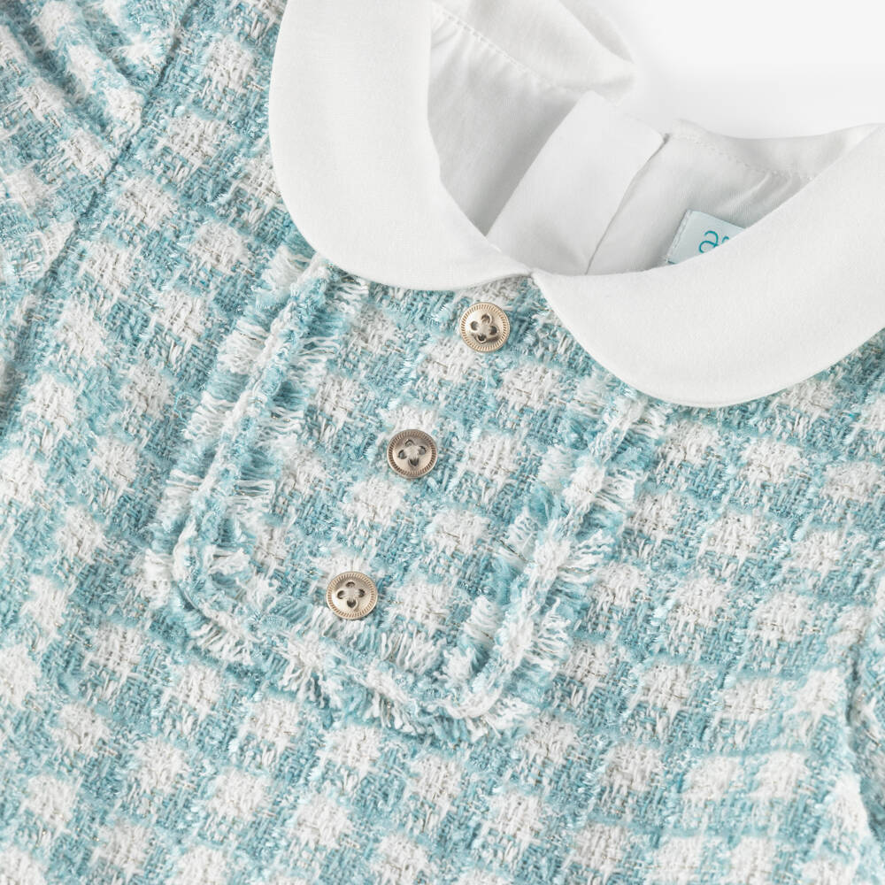 Abel & Lula-Girls Blue Houndstooth Tweed Dress | Childrensalon Outlet