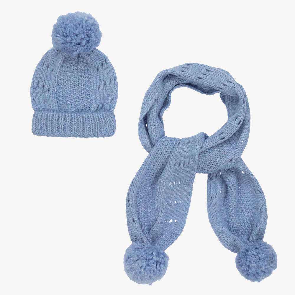 Abel & Lula - Girls Blue Knit Hat & Scarf Set | Childrensalon