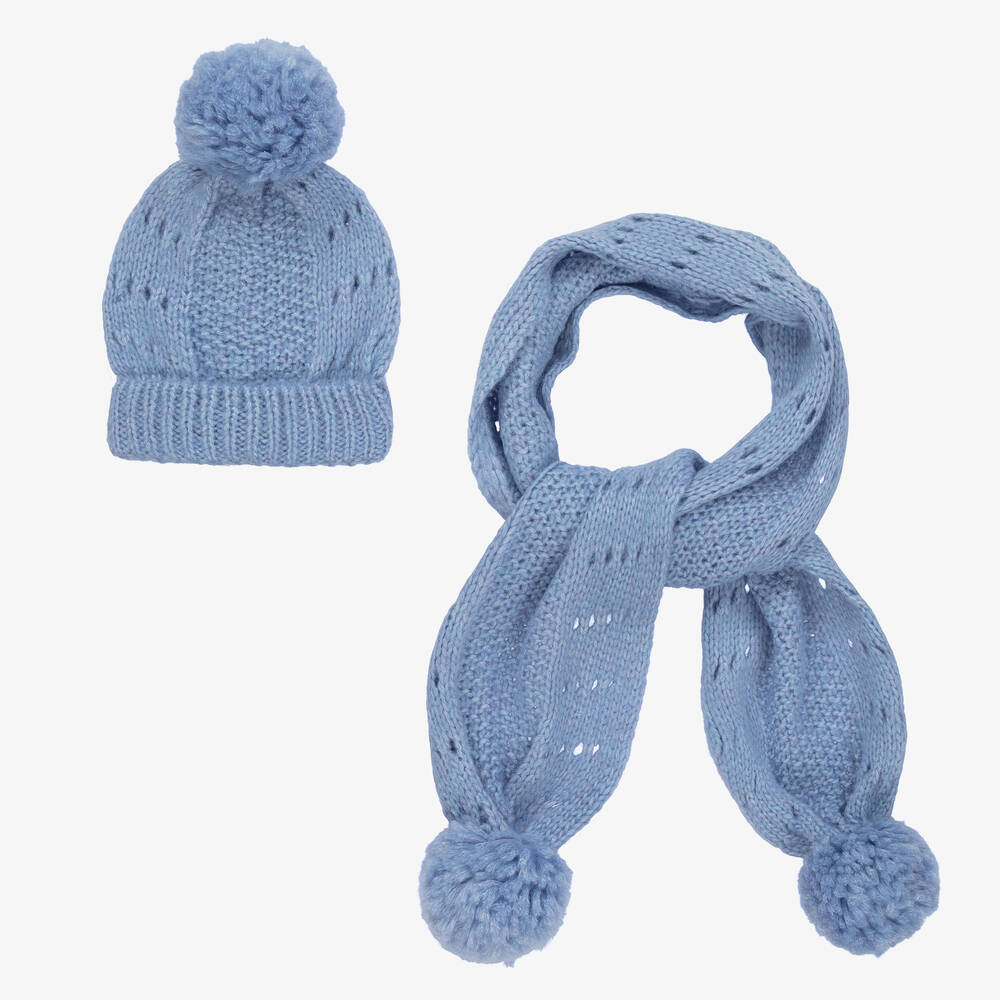 Abel & Lula - Blaues Strickmütze & Schal Set (M) | Childrensalon