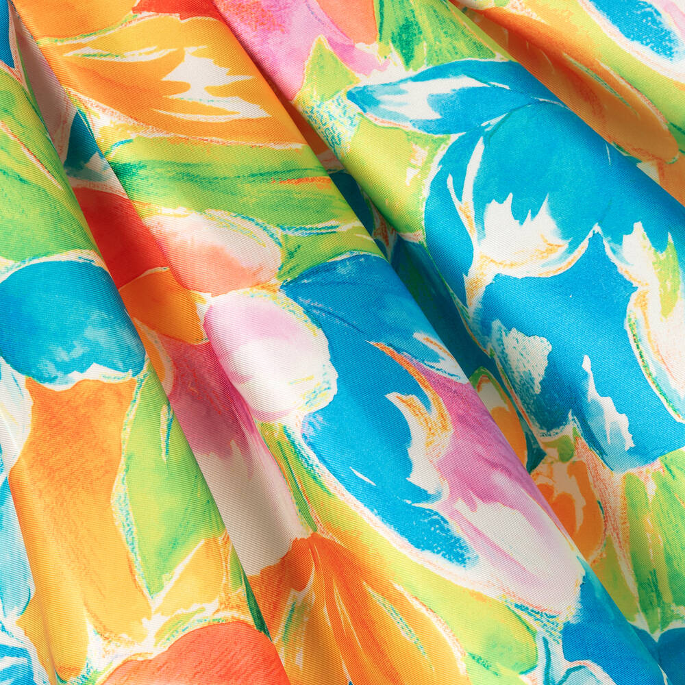 Abel & Lula-فستان ساتان لون أزرق وبرتقالي بطبعة ورود | Childrensalon Outlet